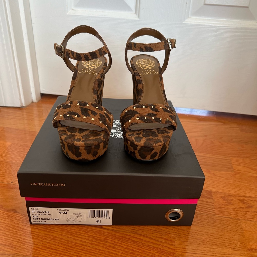 Vince Camuto Leopard Stud Platform Wedge Sandals